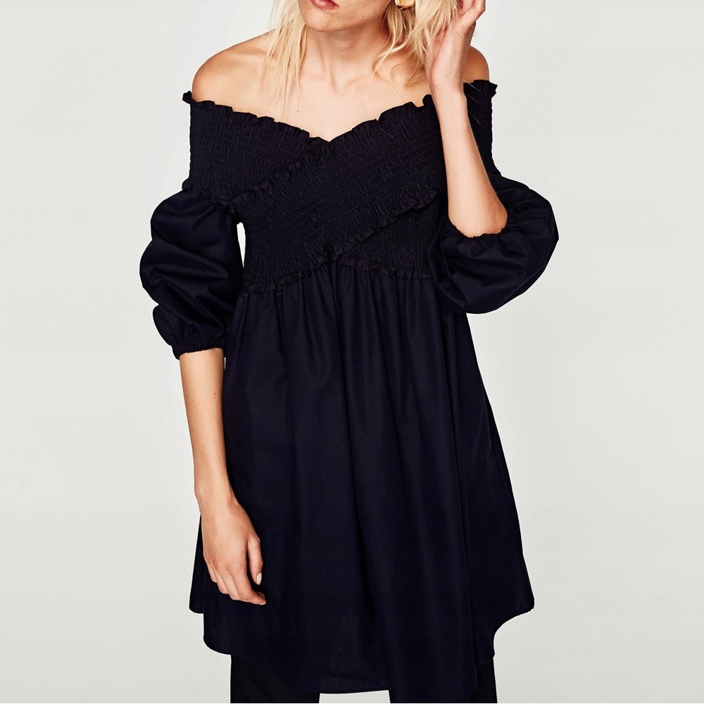 Zara Elegant Black Off-Shoulder Mini Dress